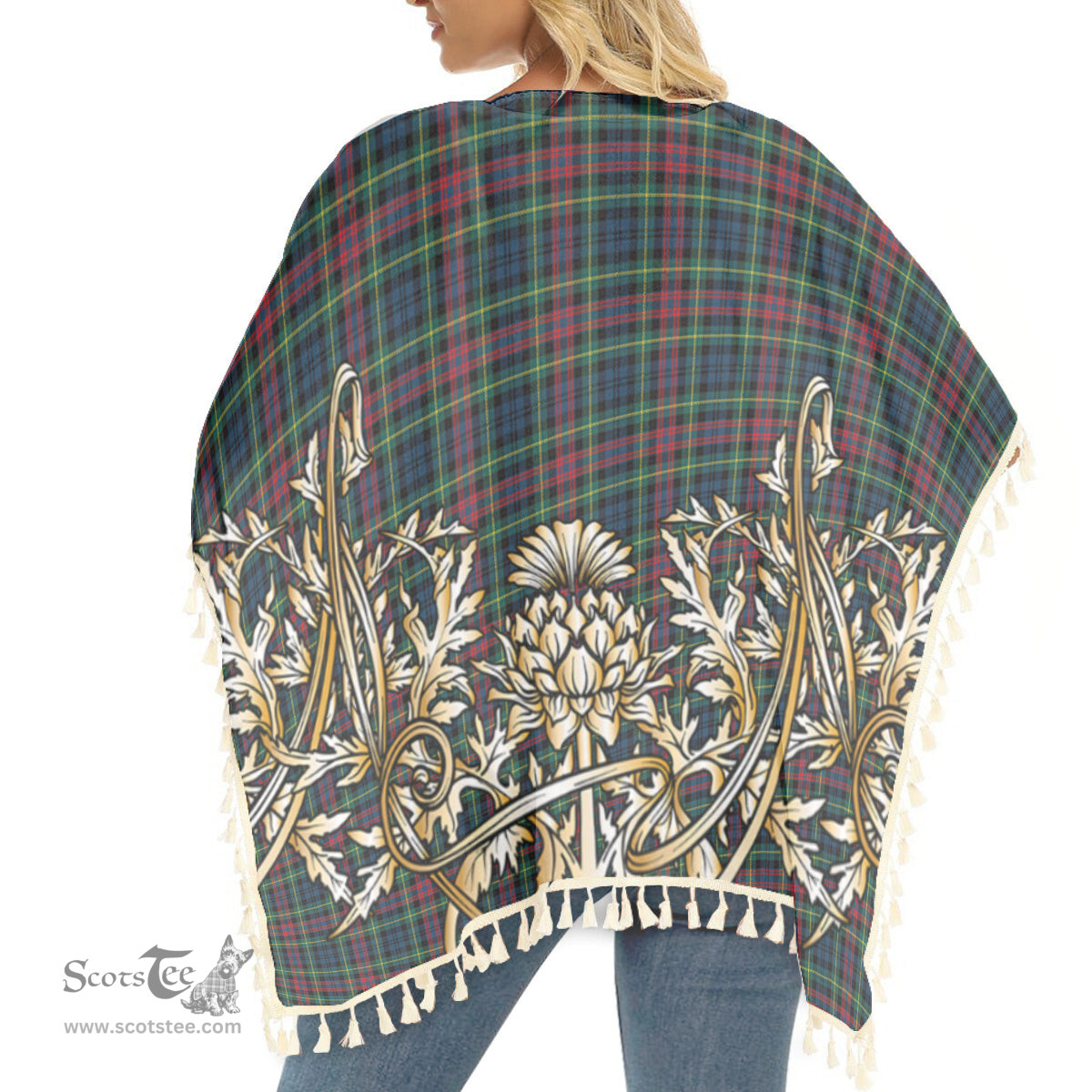 ScotsTee Shop Scottish Keith District Modern Tartan Scotland Royal Golden Thistle Square Fringed Shawl