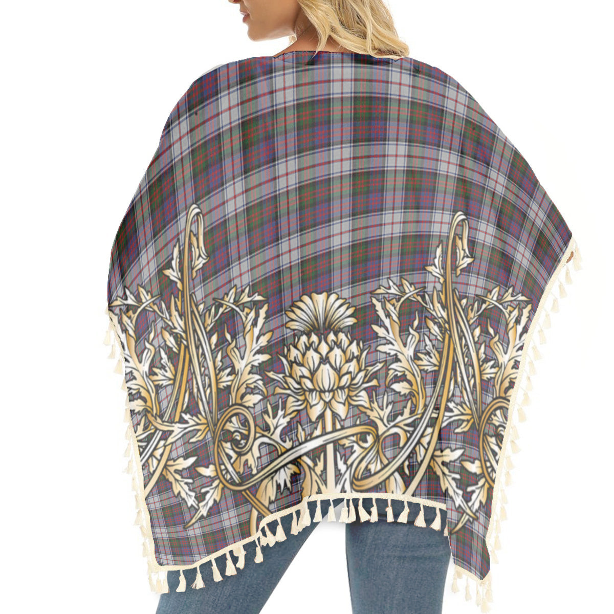 ScotsTee Shop Scottish MacDonald Dress Modern Tartan Scotland Royal Golden Thistle Square Fringed Shawl