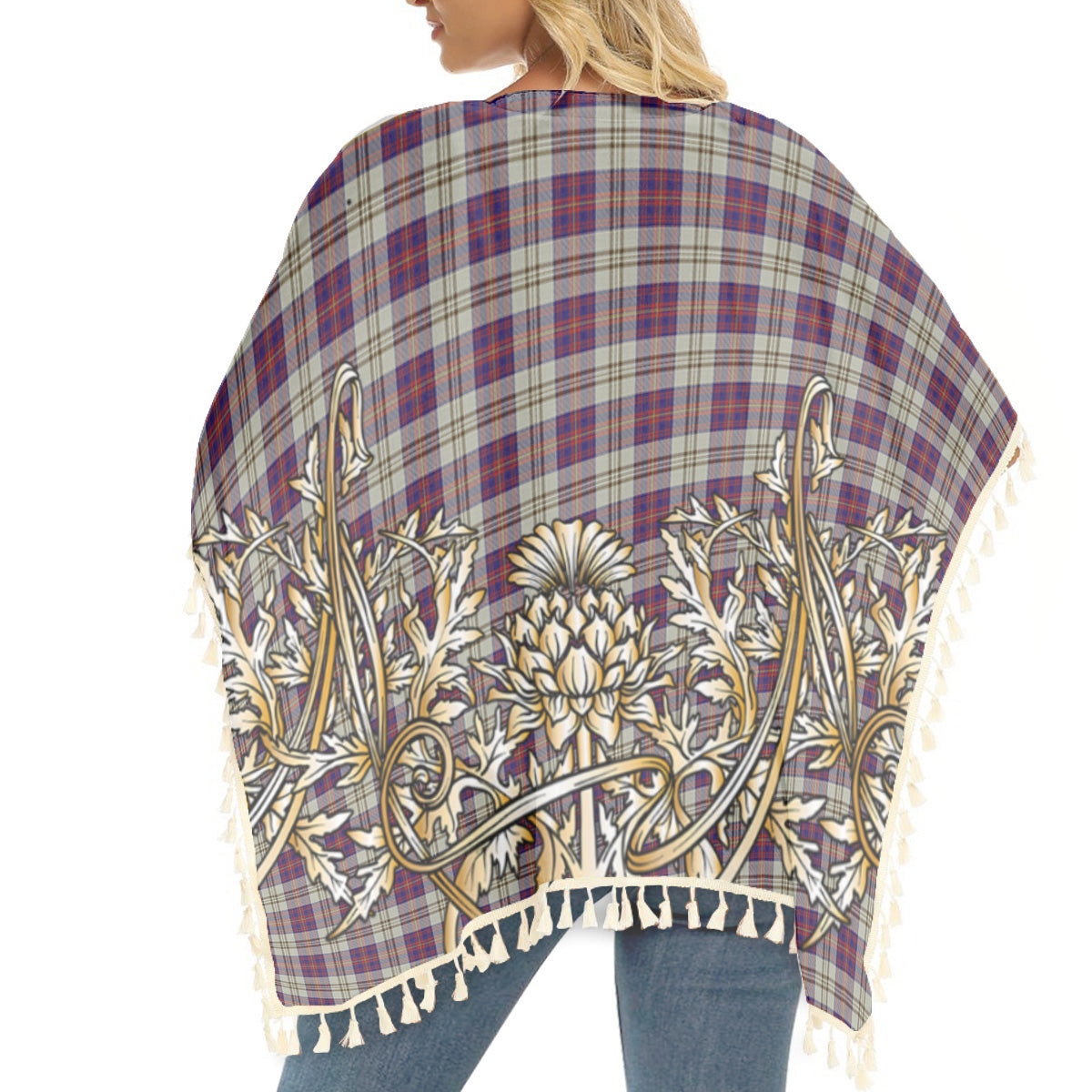 ScotsTee Shop Scottish Walker Dress Tartan Scotland Royal Golden Thistle Square Fringed Shawl