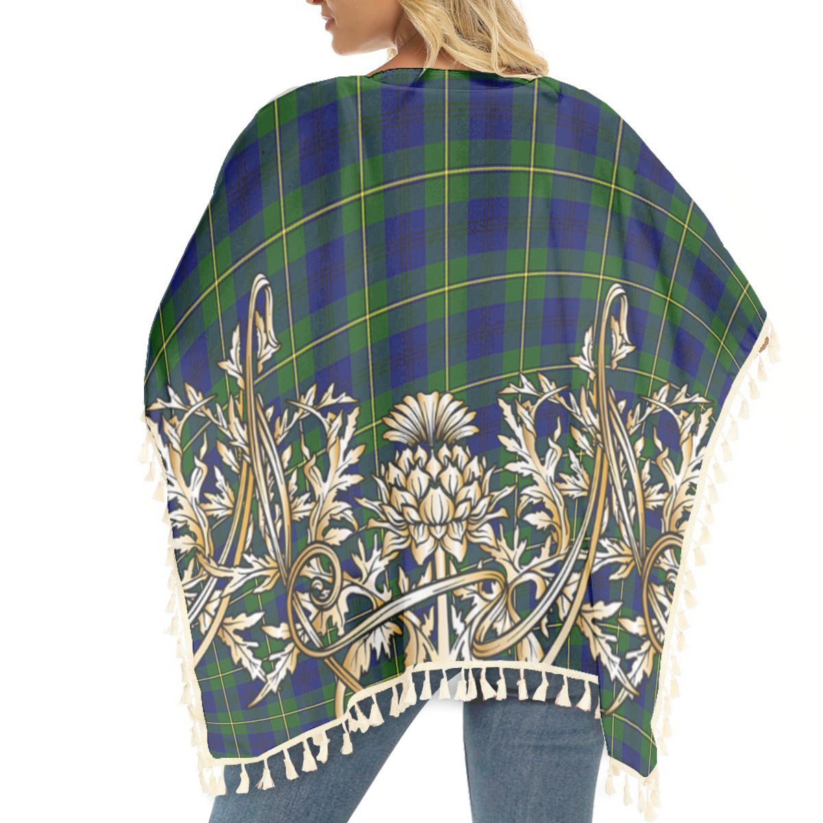 ScotsTee Shop Scottish Johnston Modern Tartan Scotland Royal Golden Thistle Square Fringed Shawl