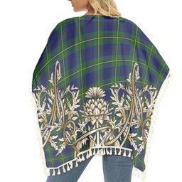 ScotsTee Shop Scottish Johnston Modern Tartan Scotland Royal Golden Thistle Square Fringed Shawl