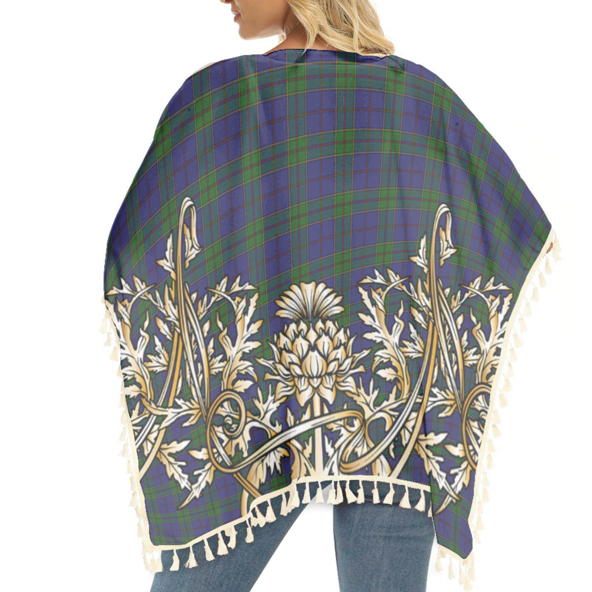 ScotsTee Shop Scottish Strachan Tartan Scotland Royal Golden Thistle Square Fringed Shawl