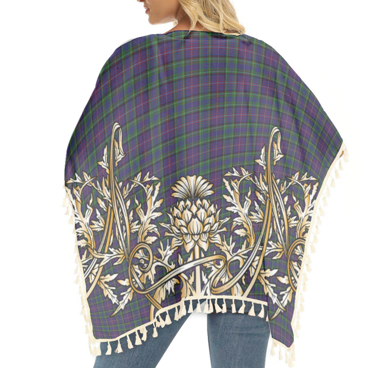 ScotsTee Shop Scottish Rankin 2 Tartan Scotland Royal Golden Thistle Square Fringed Shawl