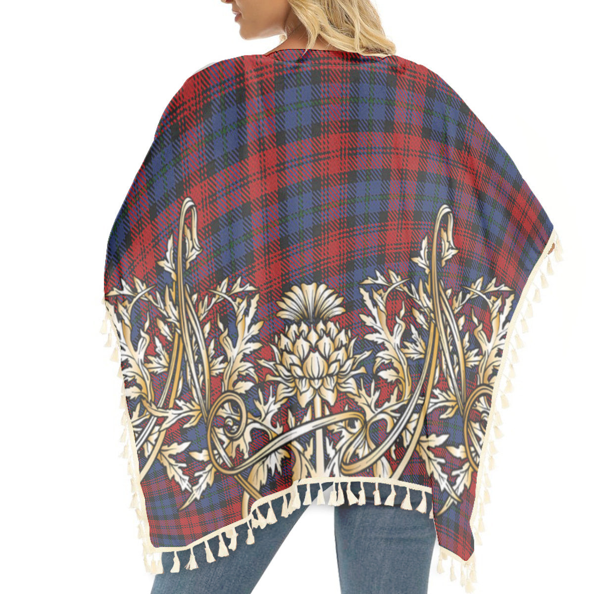 ScotsTee Shop Scottish McLachlan Modern Tartan Scotland Royal Golden Thistle Square Fringed Shawl
