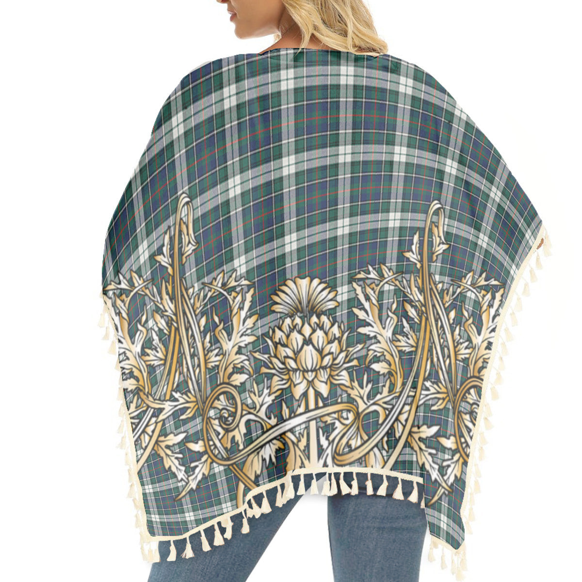 ScotsTee Shop Scottish MacInnes Dress Modern Tartan Scotland Royal Golden Thistle Square Fringed Shawl