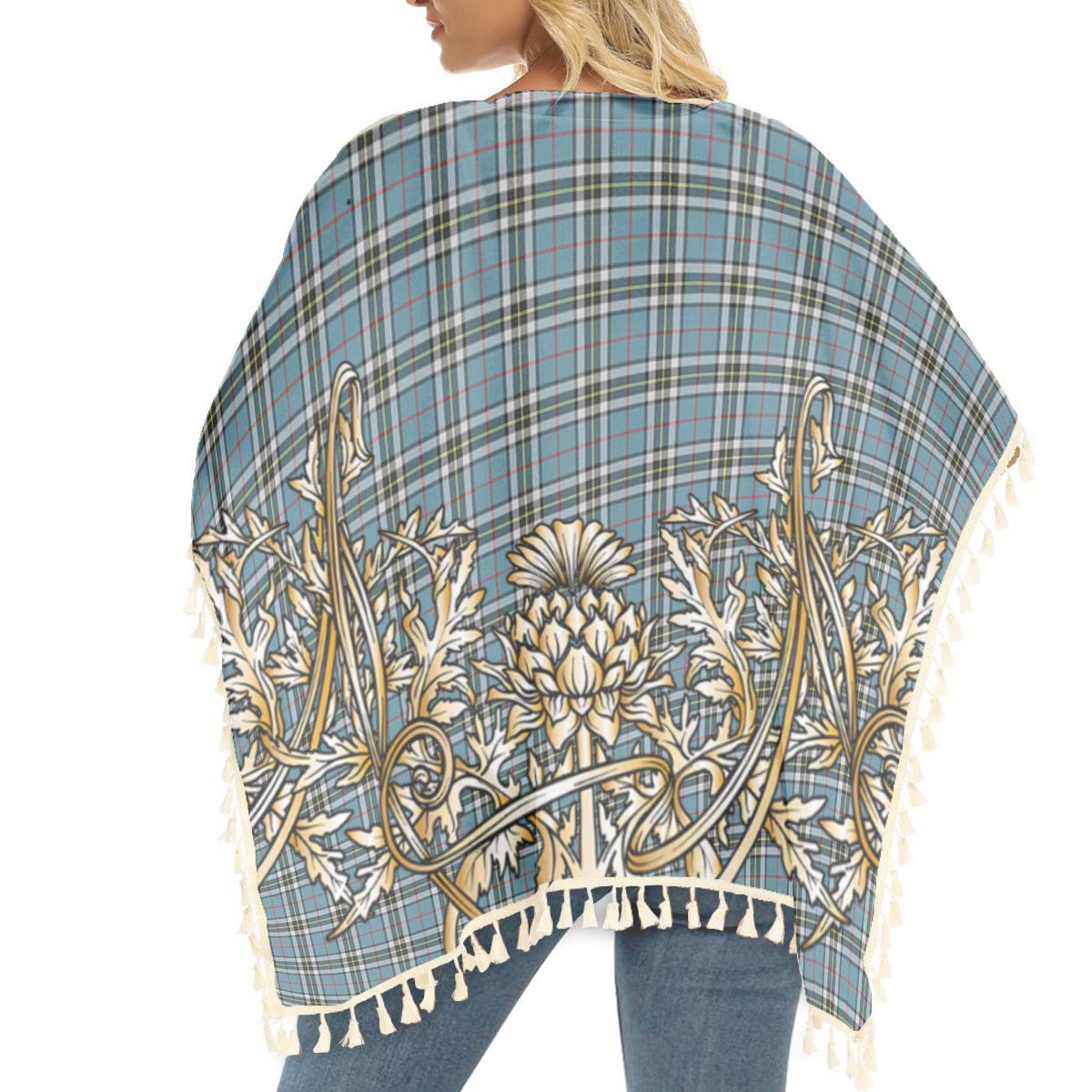 ScotsTee Shop Scottish Thomson Dress TS1383 Tartan Scotland Royal Golden Thistle Square Fringed Shawl