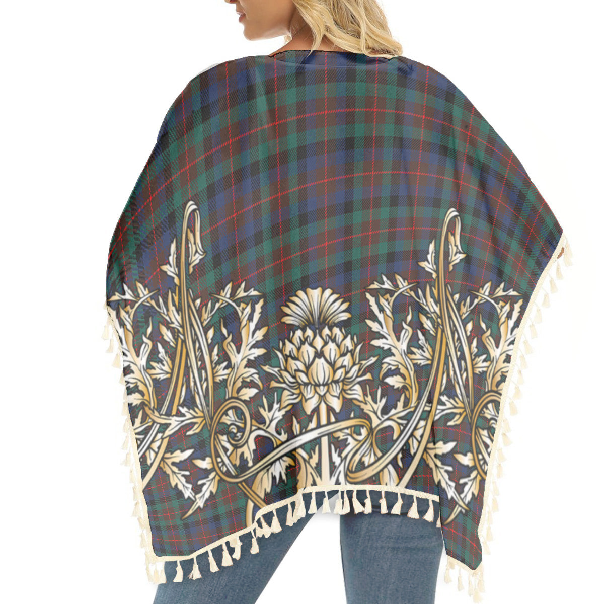 ScotsTee Shop Scottish Tennant Modern Tartan Scotland Royal Golden Thistle Square Fringed Shawl