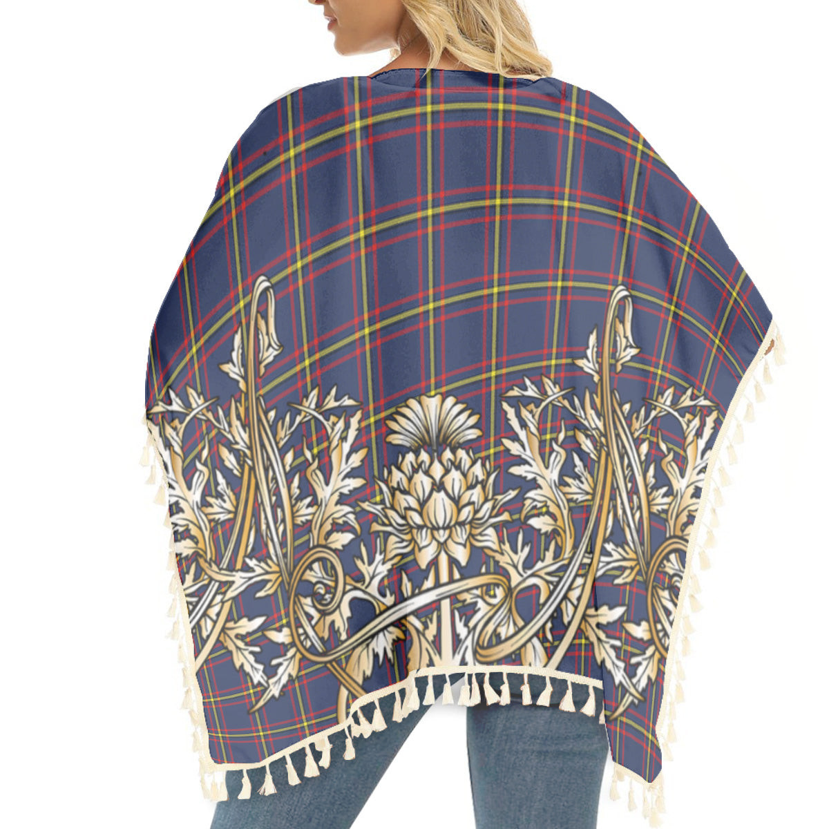 ScotsTee Shop Scottish MacLaine of Lochbuie Hunting Modern Tartan Scotland Royal Golden Thistle Square Fringed Shawl