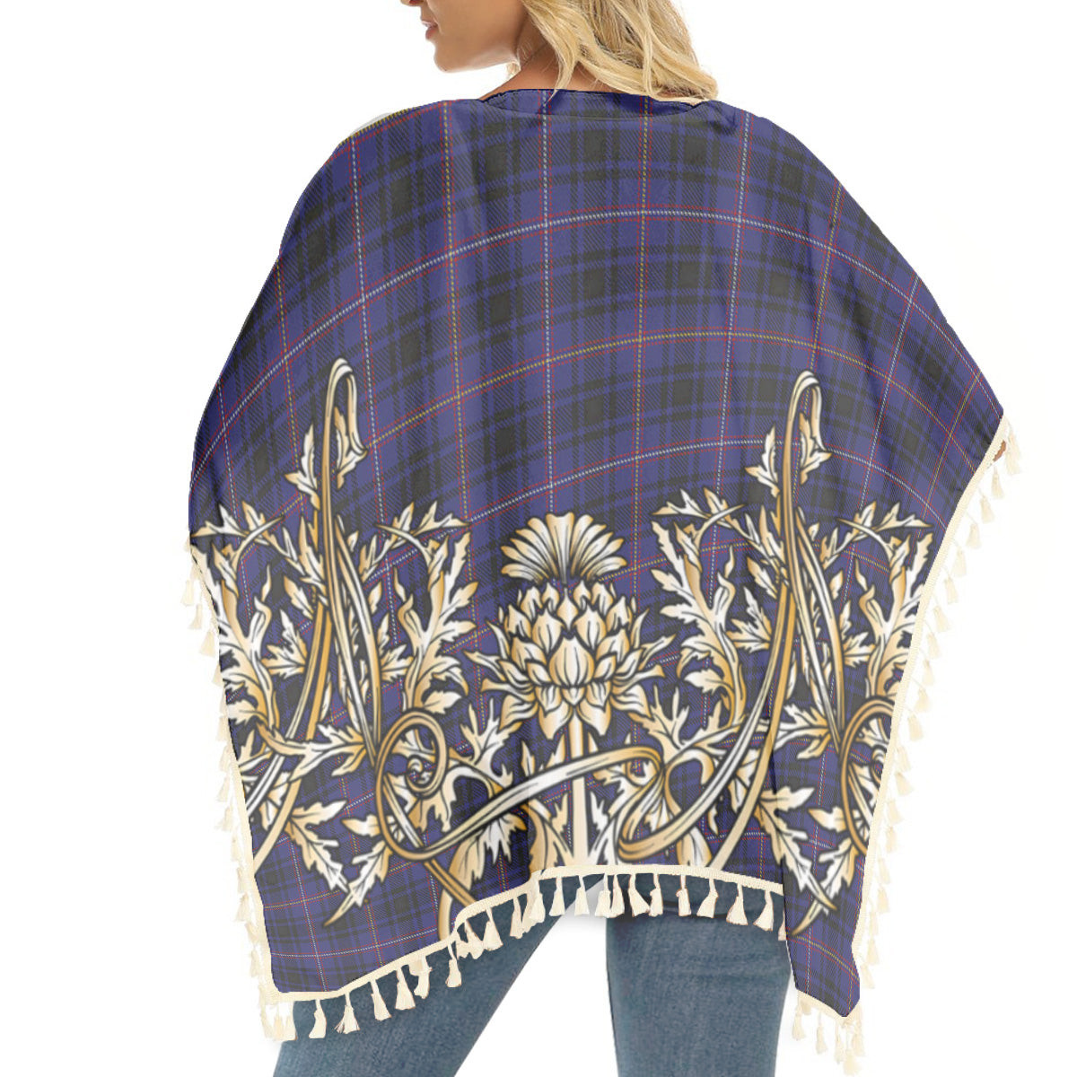 ScotsTee Shop Scottish MacIver of Strome Tartan Scotland Royal Golden Thistle Square Fringed Shawl