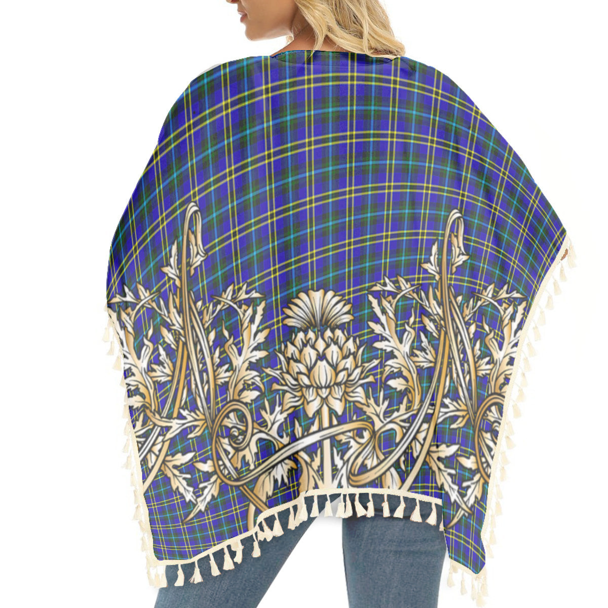ScotsTee Shop Scottish Weir Modern SC Tartan Scotland Royal Golden Thistle Square Fringed Shawl