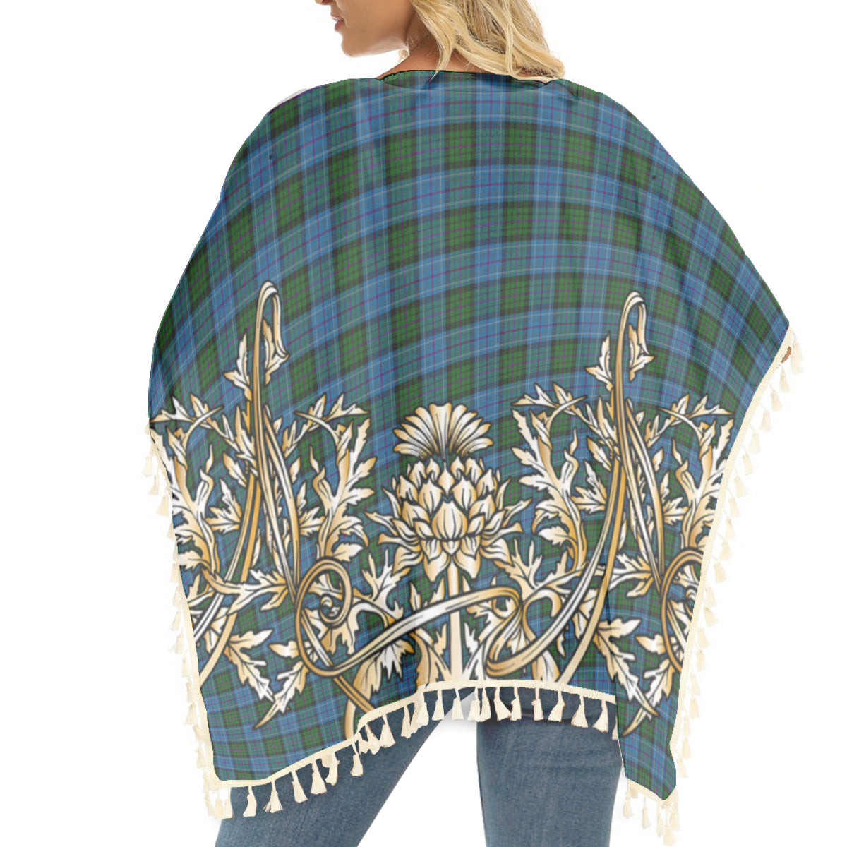 ScotsTee Shop Scottish Smithers Tartan Scotland Royal Golden Thistle Square Fringed Shawl