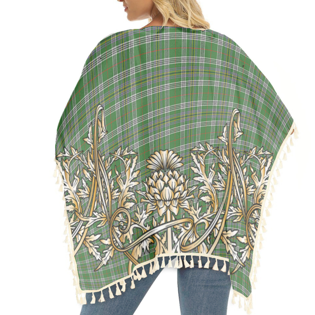 ScotsTee Shop Scottish Kennedy Ancient Clan Tartan Scotland Royal Golden Thistle Square Fringed Shawl
