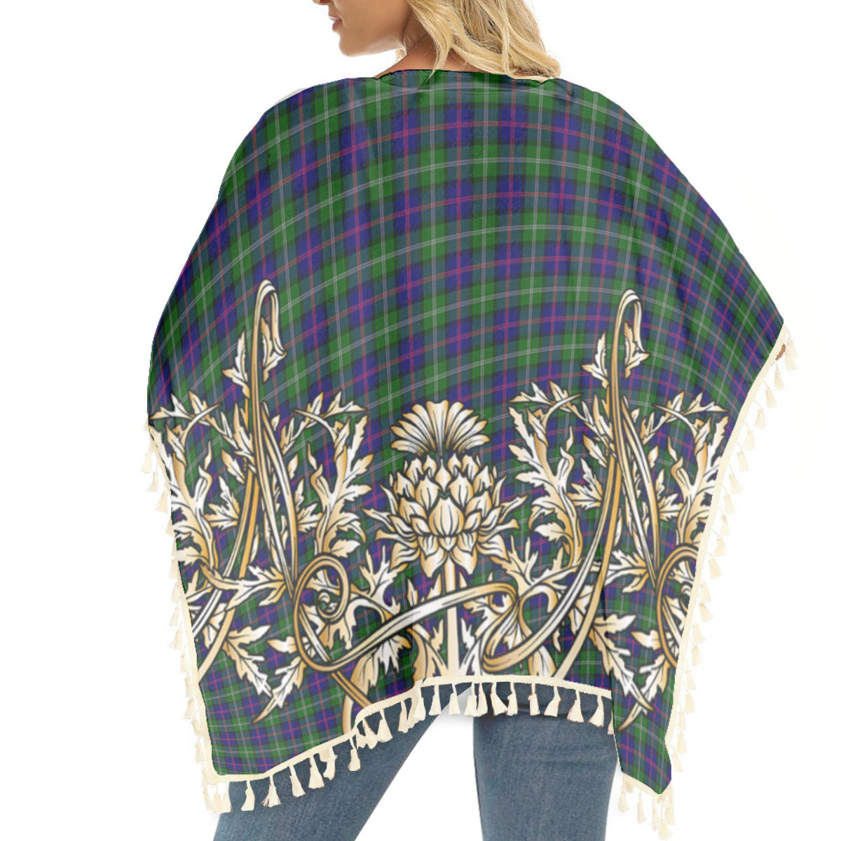 ScotsTee Shop Scottish MacThomas Modern Tartan Scotland Royal Golden Thistle Square Fringed Shawl