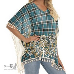ScotsTee Shop Scottish Thompson Dress Blue Ancient Tartan Scotland Royal Golden Thistle Square Fringed Shawl