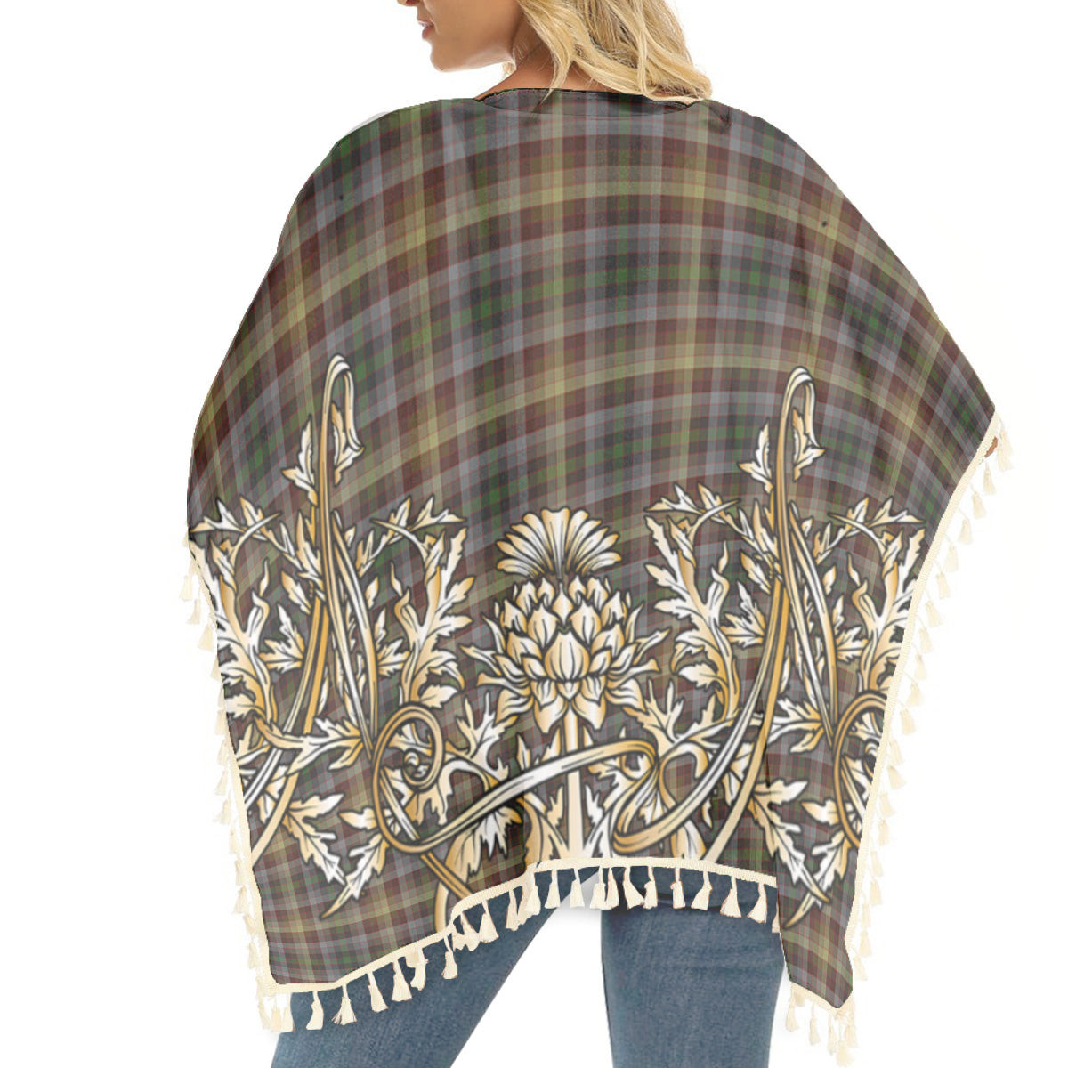 ScotsTee Shop Scottish MacKay of Strathnaver Tartan Scotland Royal Golden Thistle Square Fringed Shawl