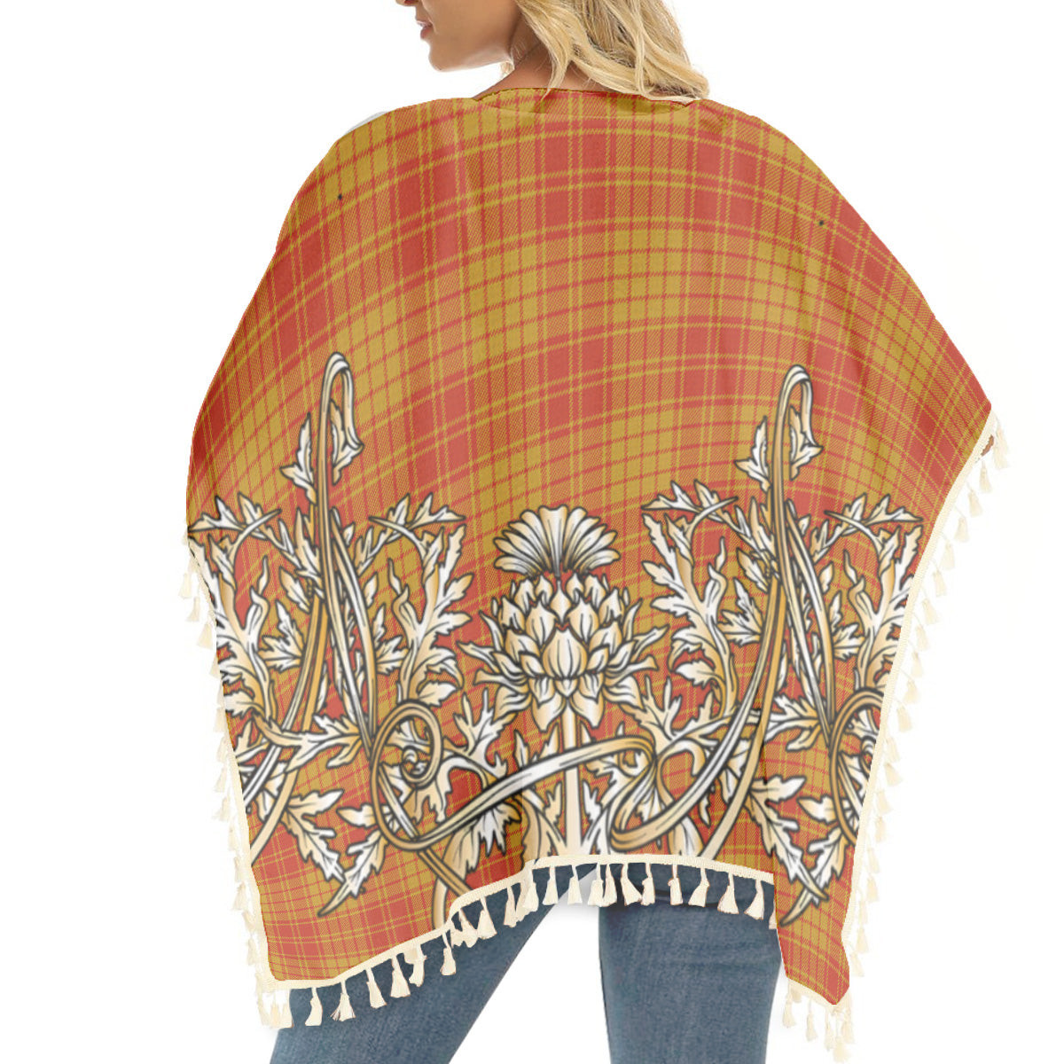 ScotsTee Shop Scottish MacMillan Dress Ancient Tartan Scotland Royal Golden Thistle Square Fringed Shawl