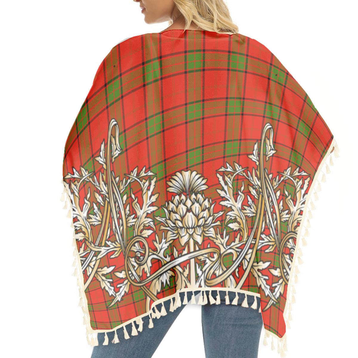 ScotsTee Shop Scottish Maxton Tartan Scotland Royal Golden Thistle Square Fringed Shawl
