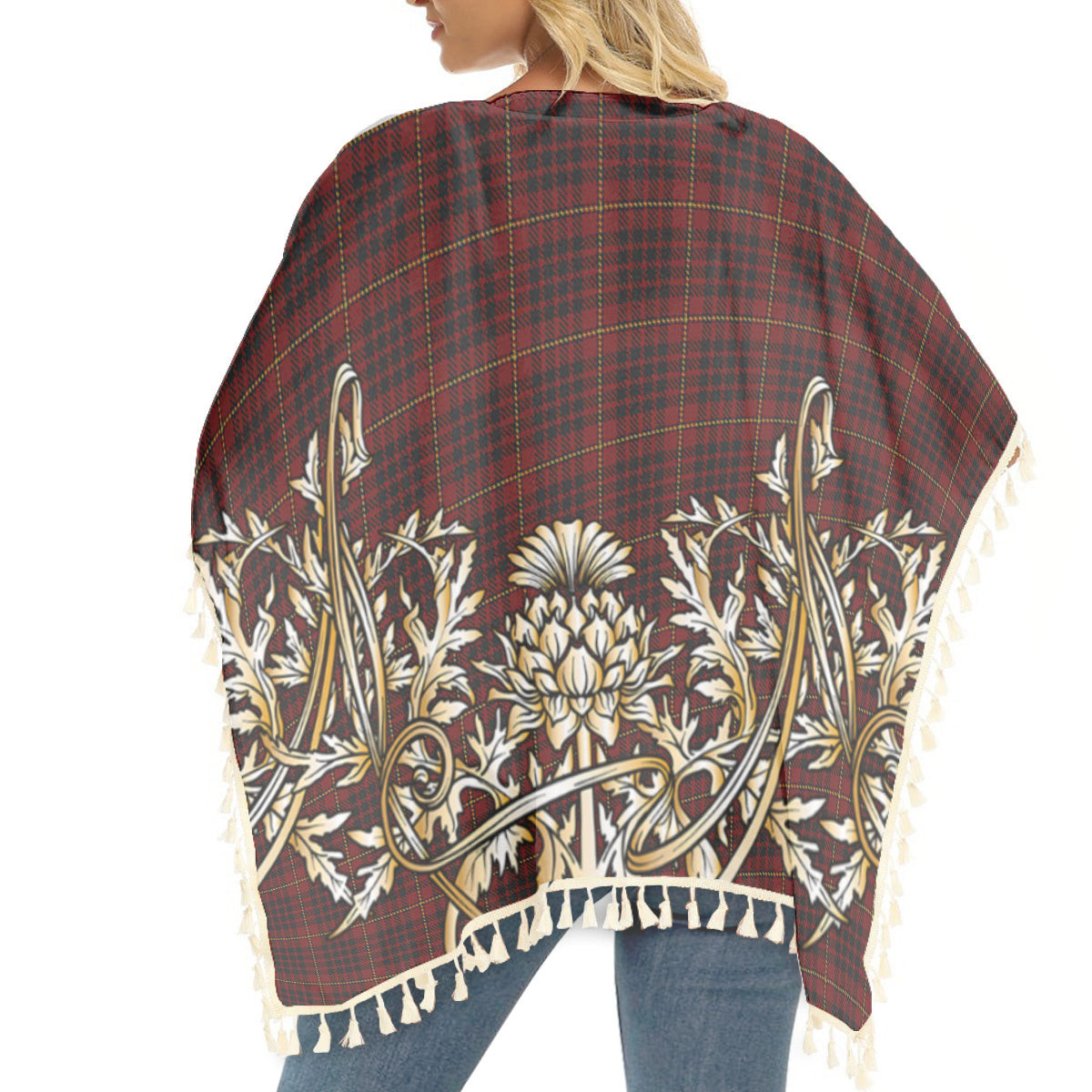 ScotsTee Shop Scottish MacIan Tartan Scotland Royal Golden Thistle Square Fringed Shawl