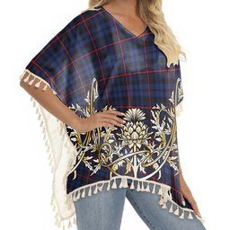 ScotsTee Shop Scottish MacCorquodale Modern Tartan Scotland Royal Golden Thistle Square Fringed Shawl