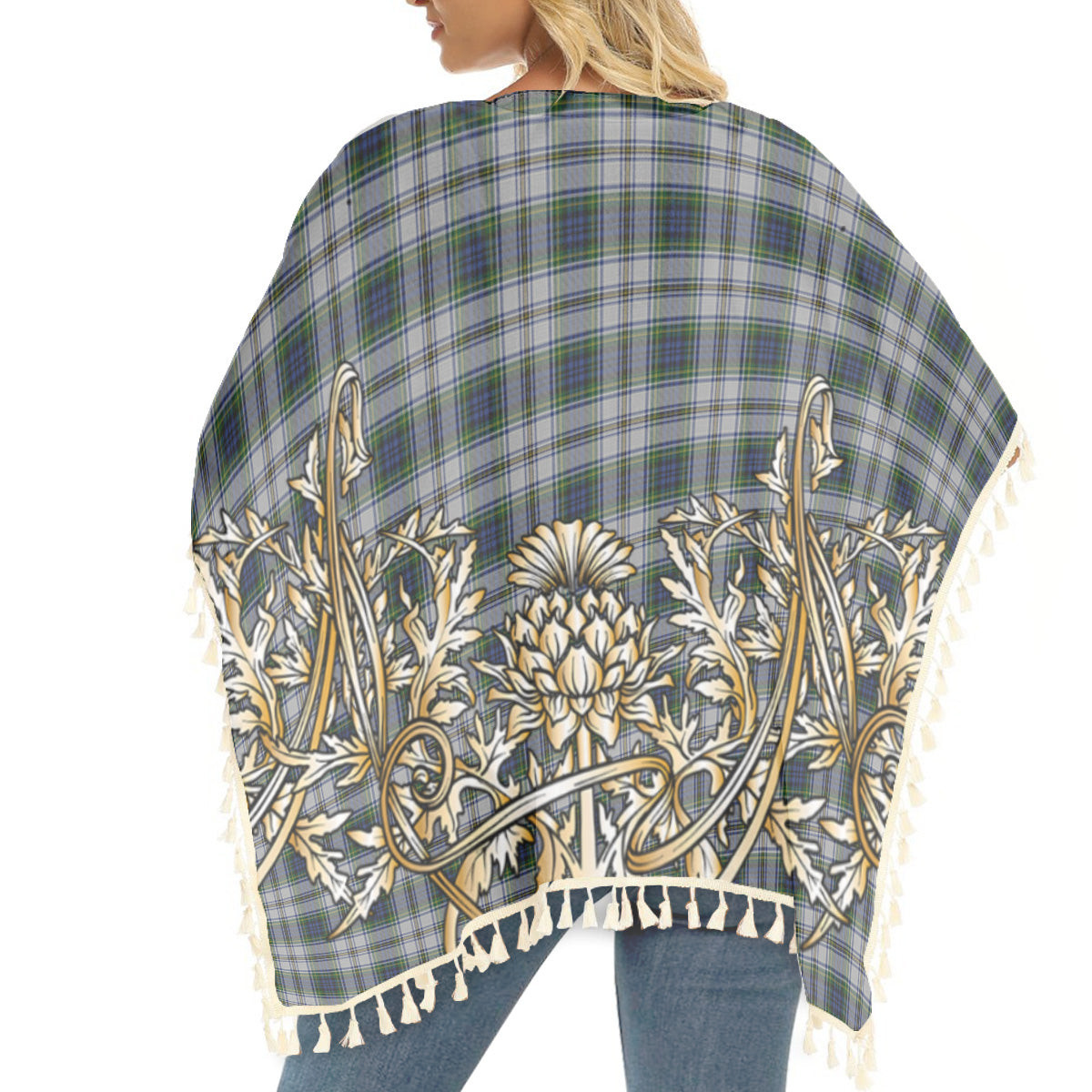 ScotsTee Shop Scottish Gordon Dress 3 Tartan Scotland Royal Golden Thistle Square Fringed Shawl