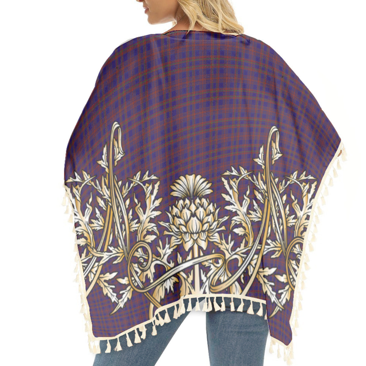 ScotsTee Shop Scottish Nithsdale Dalgliesh Tartan Scotland Royal Golden Thistle Square Fringed Shawl