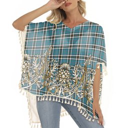 ScotsTee Shop Scottish MacThomas Blue Ancient Tartan Scotland Royal Golden Thistle Square Fringed Shawl