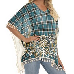 ScotsTee Shop Scottish MacThomas Blue Ancient Tartan Scotland Royal Golden Thistle Square Fringed Shawl