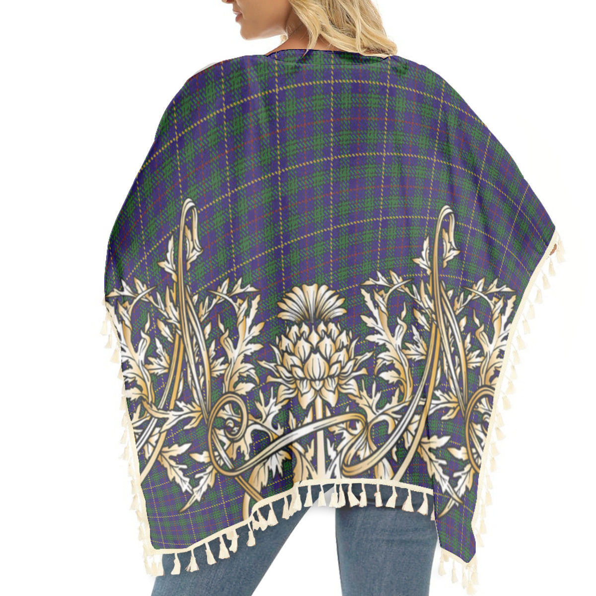 ScotsTee Shop Scottish MacCainsh Tartan Scotland Royal Golden Thistle Square Fringed Shawl