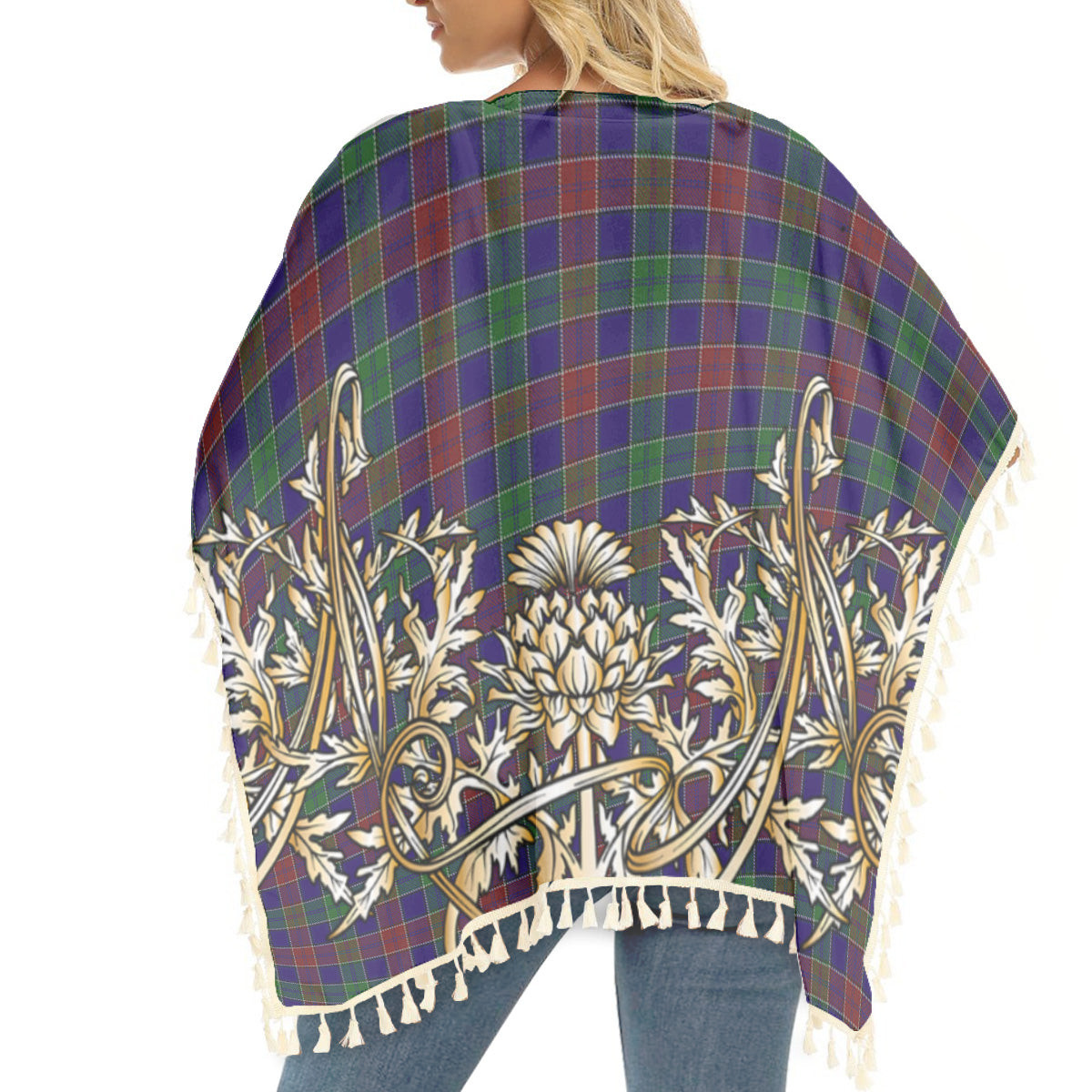 ScotsTee Shop Scottish MacMichael Tartan Scotland Royal Golden Thistle Square Fringed Shawl