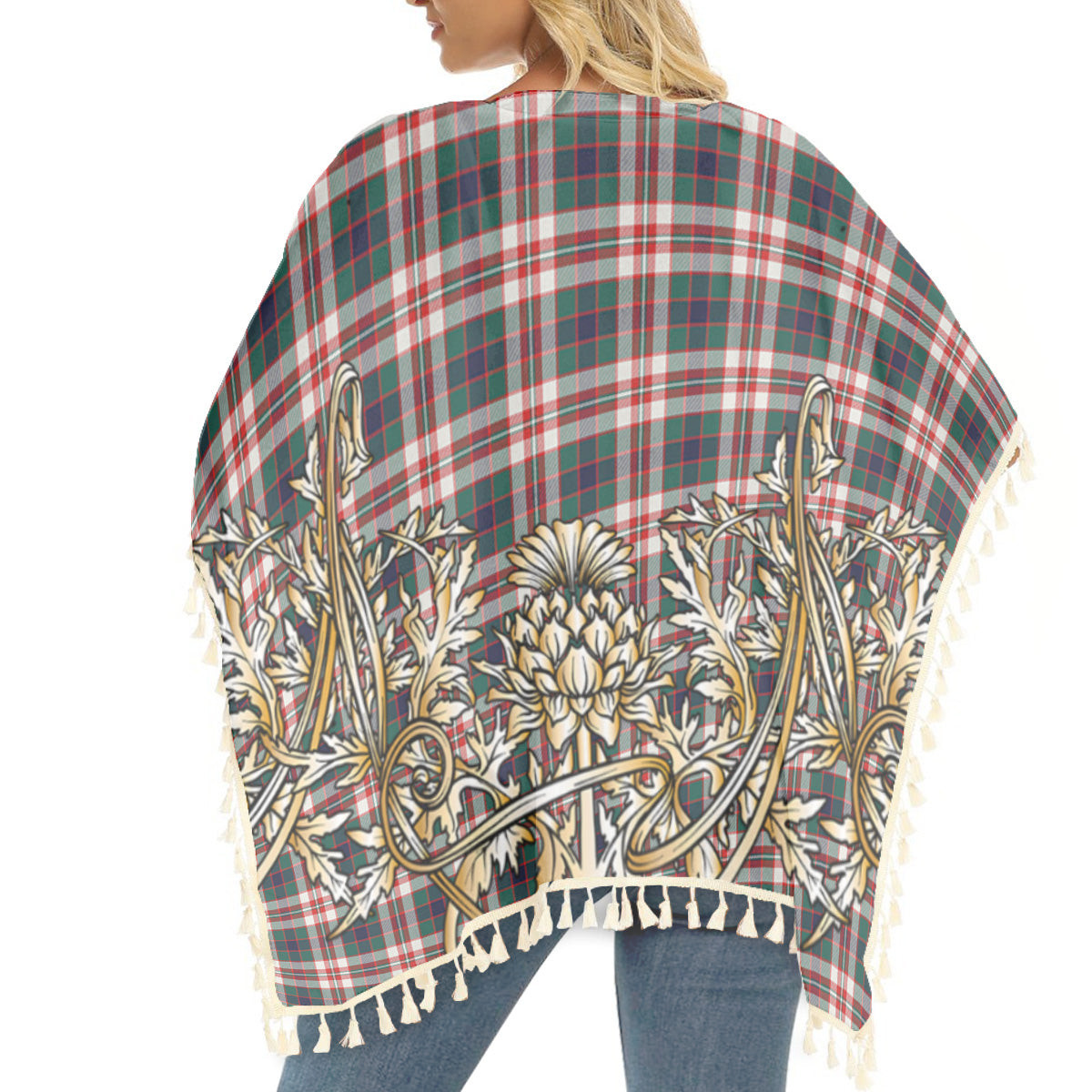 ScotsTee Shop Scottish Robertson Dress Modern Tartan Scotland Royal Golden Thistle Square Fringed Shawl
