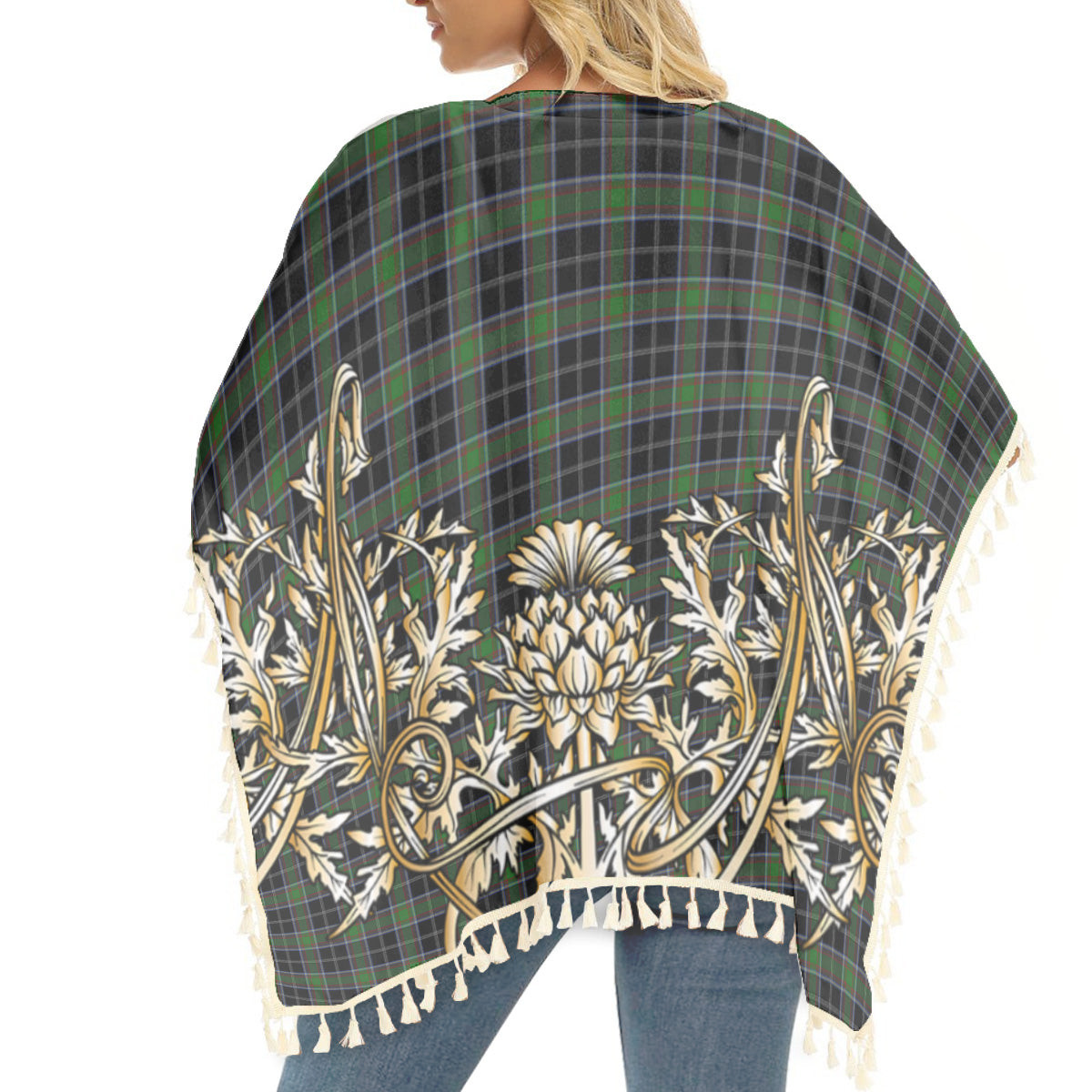 ScotsTee Shop Scottish Webster Tartan Scotland Royal Golden Thistle Square Fringed Shawl