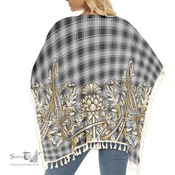 ScotsTee Shop Scottish MacPhee Black and White Tartan Scotland Royal Golden Thistle Square Fringed Shawl
