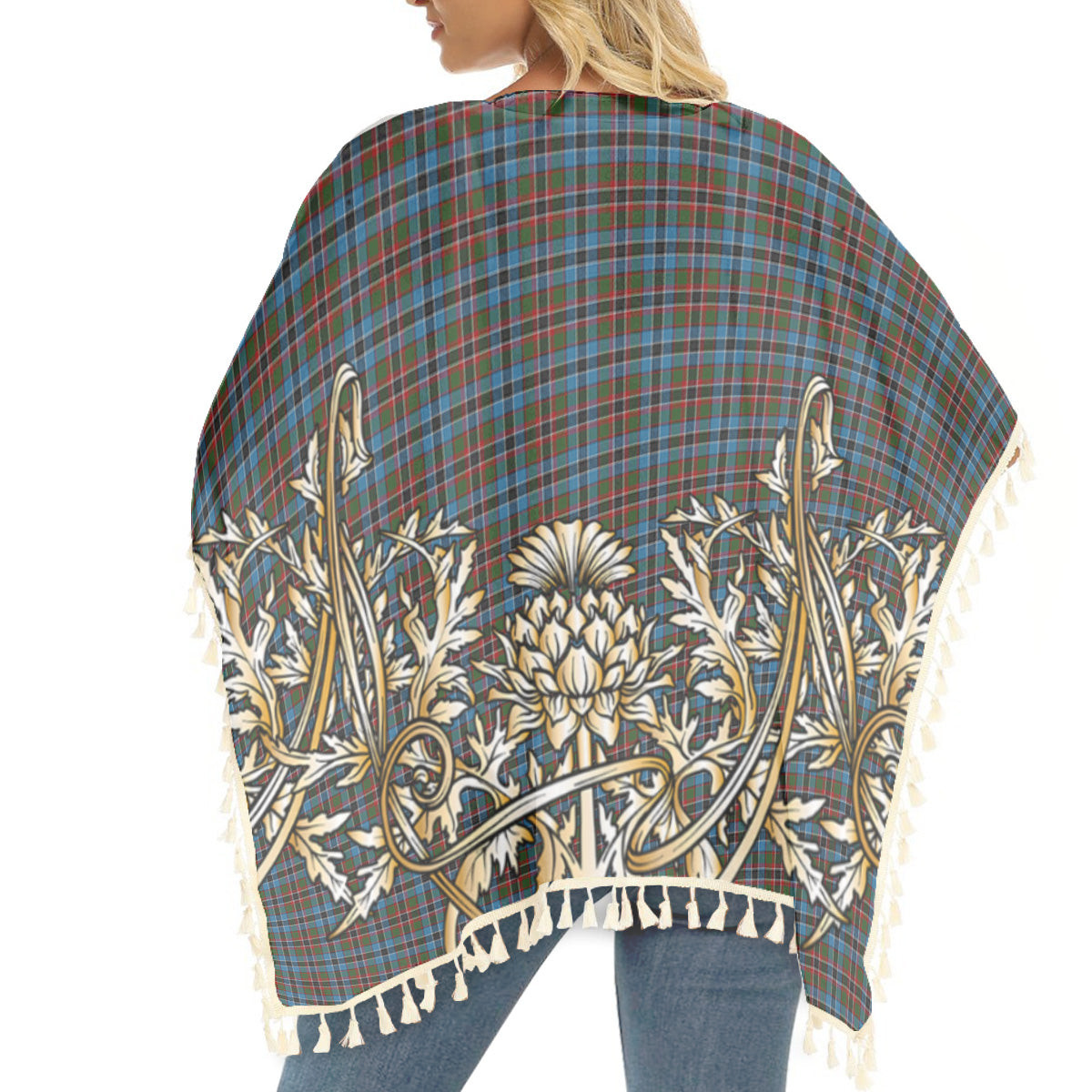 ScotsTee Shop Scottish Soutar Tartan Scotland Royal Golden Thistle Square Fringed Shawl