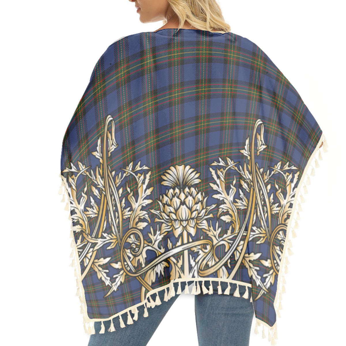 ScotsTee Shop Scottish MacLaurin of Brioch Tartan Scotland Royal Golden Thistle Square Fringed Shawl