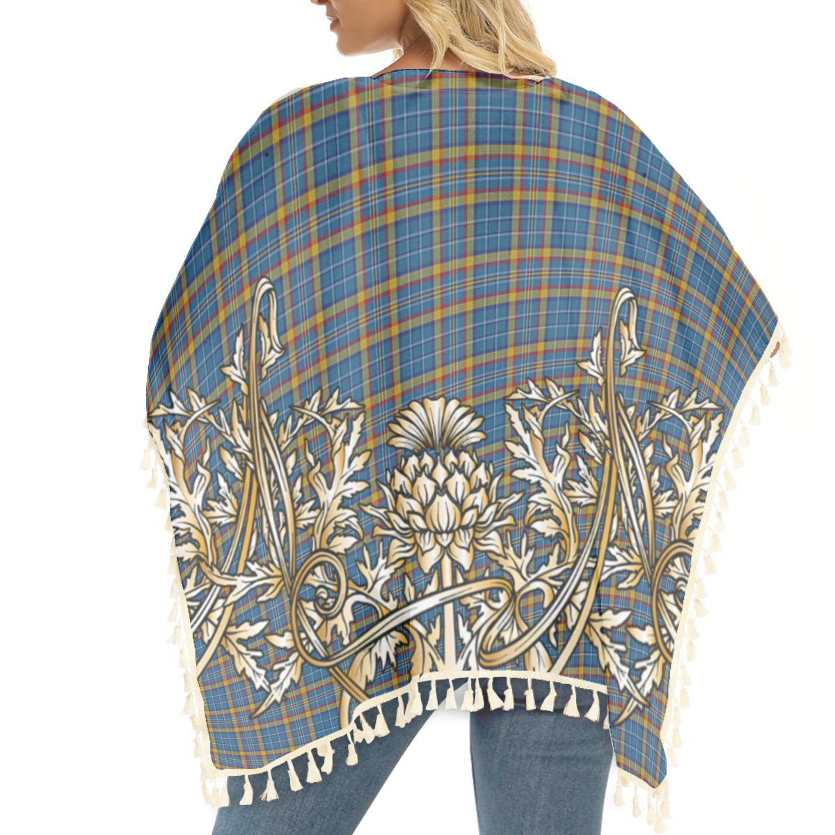 ScotsTee Shop Scottish Healy Suspect Tartan Scotland Royal Golden Thistle Square Fringed Shawl