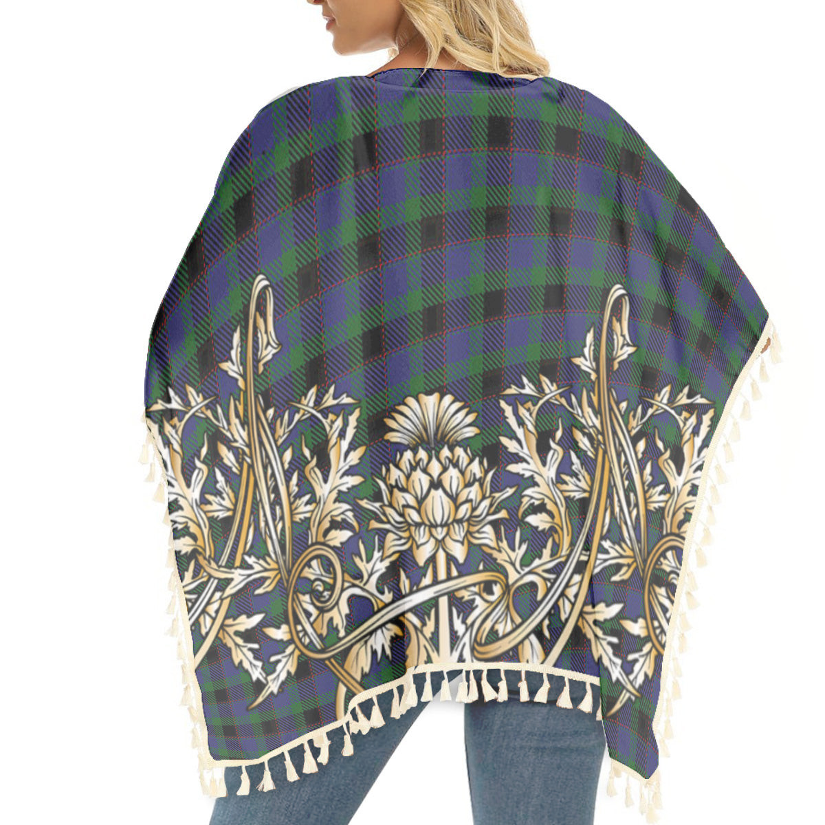 ScotsTee Shop Scottish Meoni Tartan Scotland Royal Golden Thistle Square Fringed Shawl