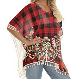 ScotsTee Shop Scottish McLeod Black and Red Modern Tartan Scotland Royal Golden Thistle Square Fringed Shawl