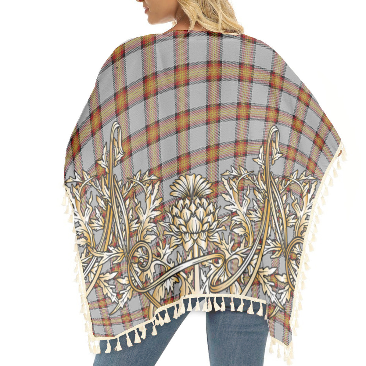 ScotsTee Shop Scottish Young, Christina Tartan Scotland Royal Golden Thistle Square Fringed Shawl