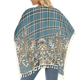ScotsTee Shop Scottish Thompson Society Dress Blue Ancient Tartan Scotland Royal Golden Thistle Square Fringed Shawl