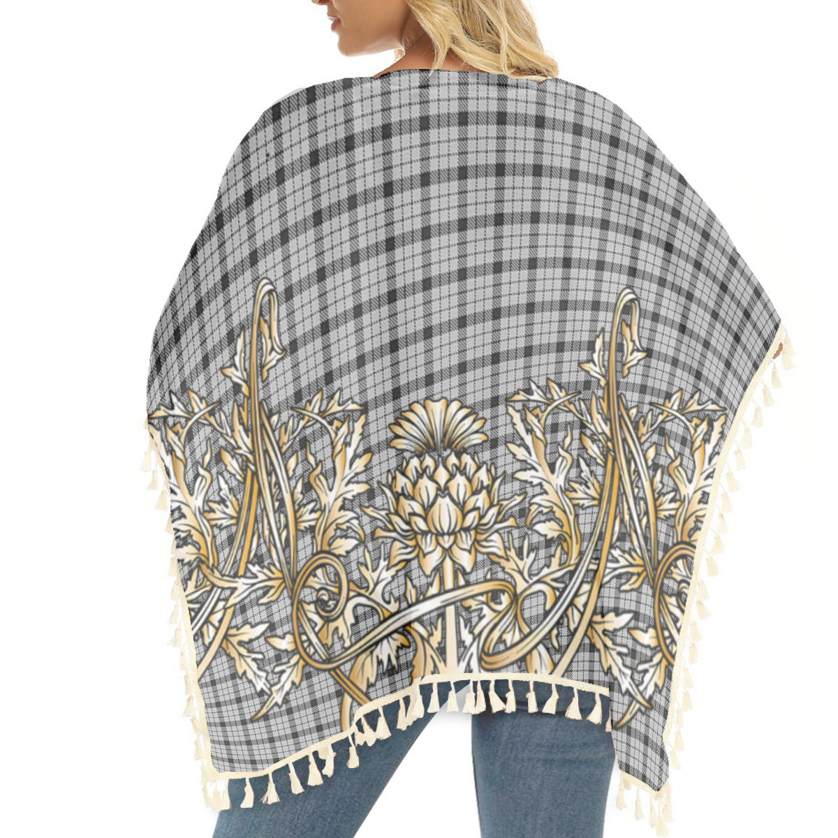 ScotsTee Shop Scottish Wallace Dress Tartan Scotland Royal Golden Thistle Square Fringed Shawl