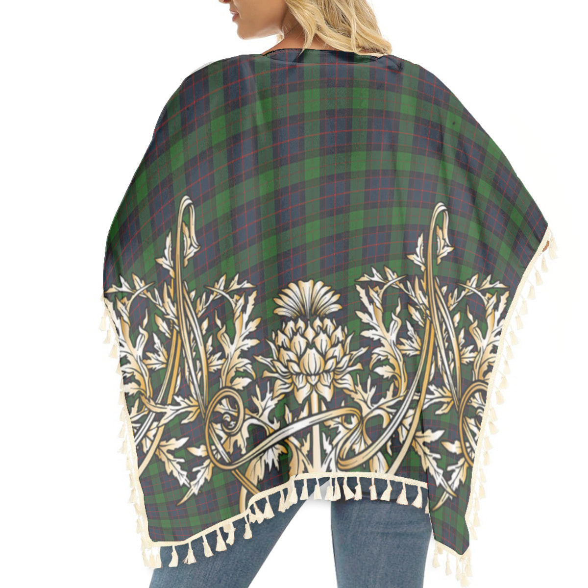 ScotsTee Shop Scottish MacWilliam (Williamson) Tartan Scotland Royal Golden Thistle Square Fringed Shawl