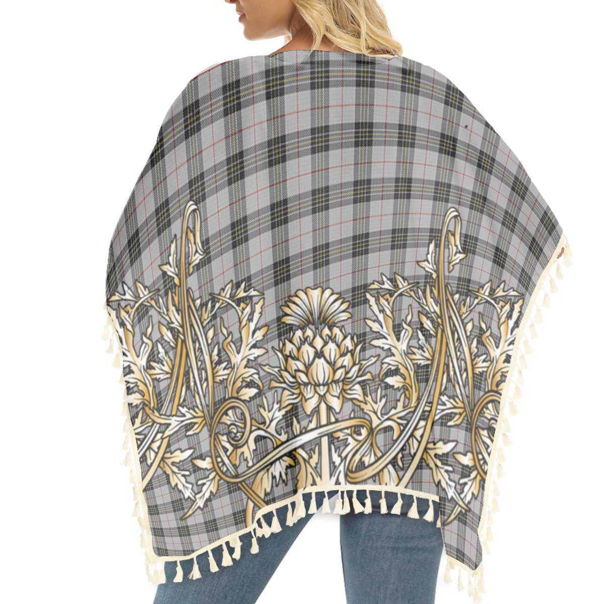 ScotsTee Shop Scottish MacPherson 10 Tartan Scotland Royal Golden Thistle Square Fringed Shawl