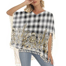 ScotsTee Shop Scottish McPhee B&W Modern Tartan Scotland Royal Golden Thistle Square Fringed Shawl