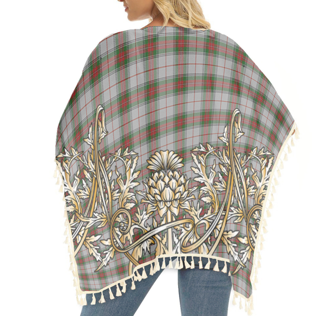 ScotsTee Shop Scottish Stewart Royal VS Tartan Scotland Royal Golden Thistle Square Fringed Shawl
