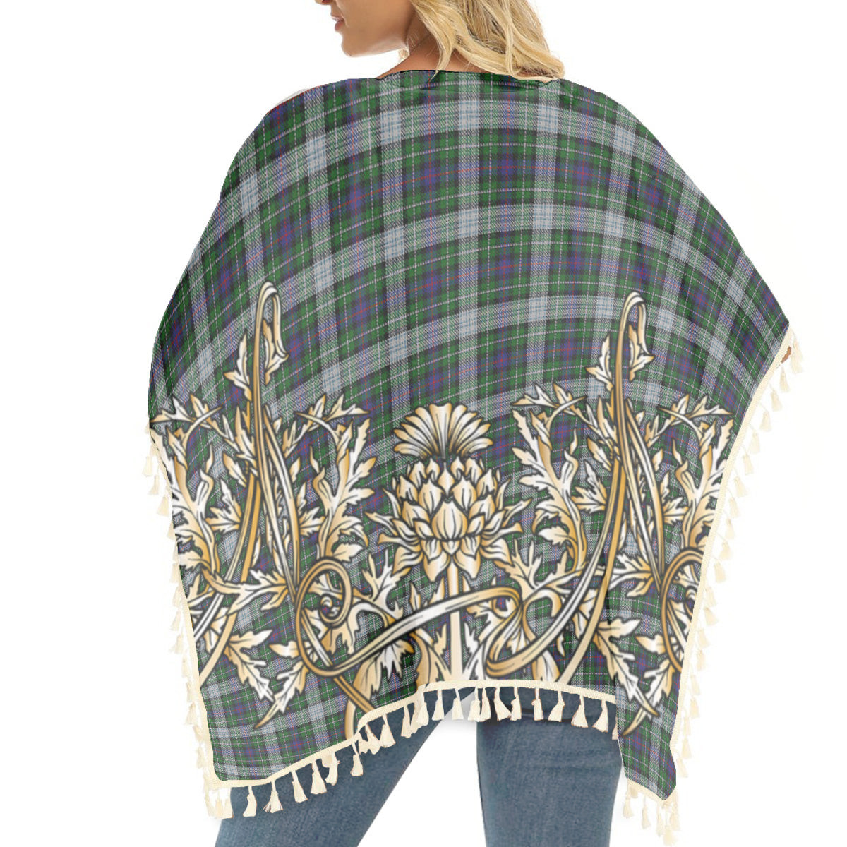ScotsTee Shop Scottish MacKenzie Dress Tartan Scotland Royal Golden Thistle Square Fringed Shawl