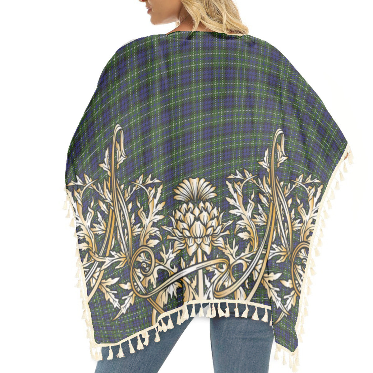 ScotsTee Shop Scottish McNeil of Colonsay Tartan Scotland Royal Golden Thistle Square Fringed Shawl