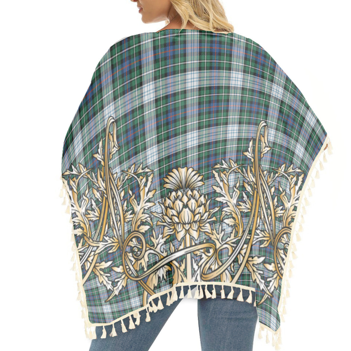 ScotsTee Shop Scottish McKenzie Dress Ancient Tartan Scotland Royal Golden Thistle Square Fringed Shawl