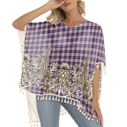 ScotsTee Shop Scottish Harris Royal Blue Tartan Scotland Royal Golden Thistle Square Fringed Shawl