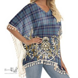 ScotsTee Shop Scottish MacRae of America Tartan Scotland Royal Golden Thistle Square Fringed Shawl