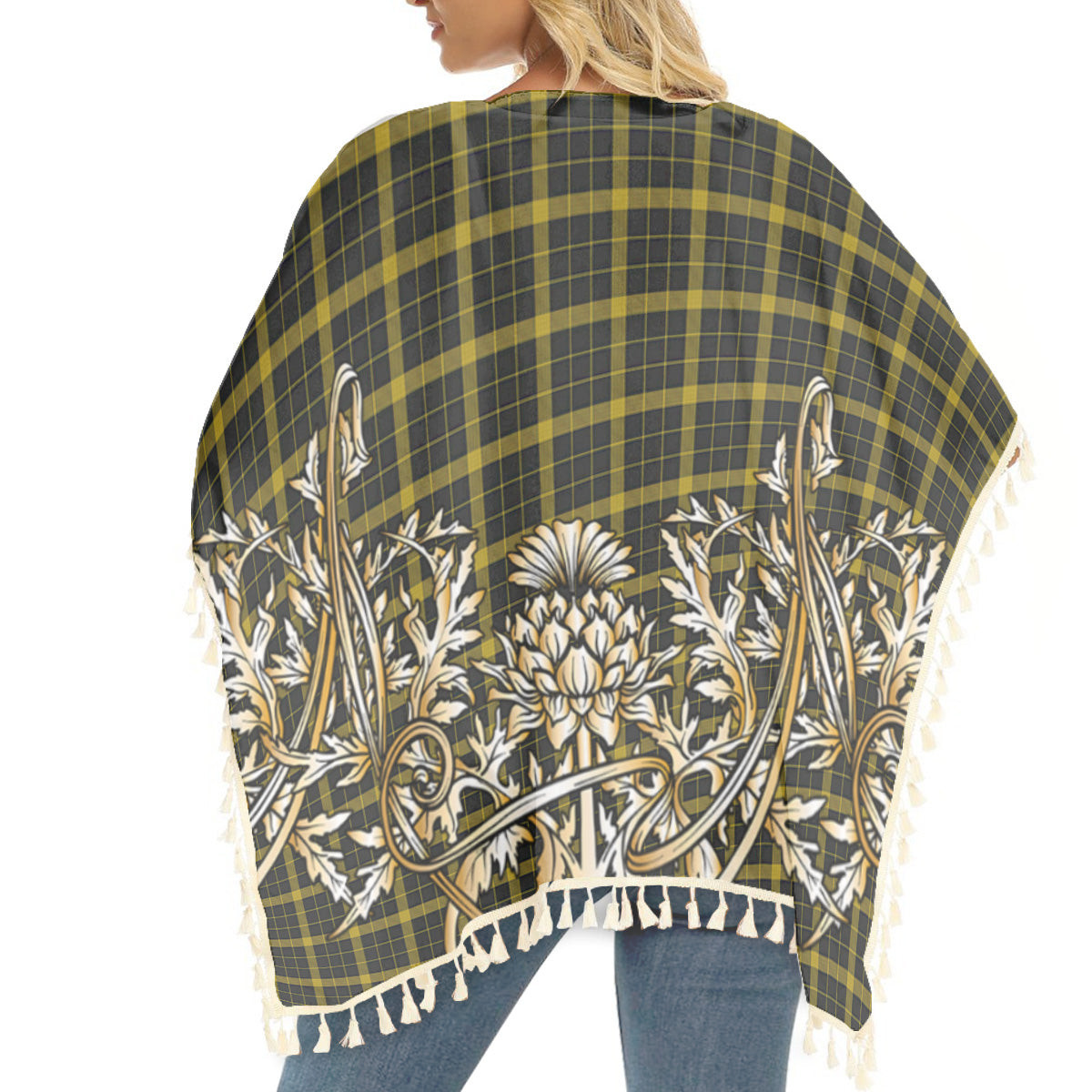 ScotsTee Shop Scottish Raeburn Tartan Scotland Royal Golden Thistle Square Fringed Shawl